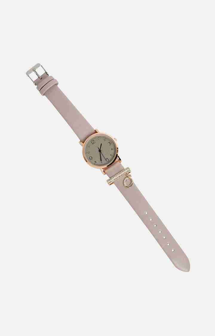Women's Round Analog Watch With O Watch Charm