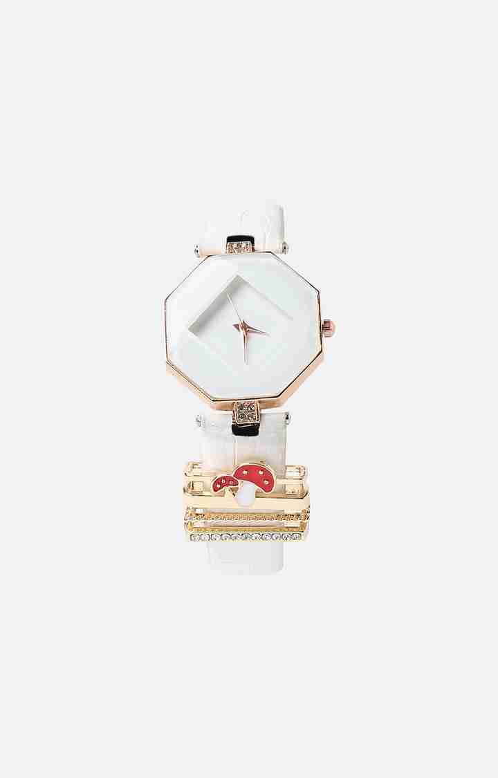 Women's Round Analog Watch With Mushroom Watch Charm