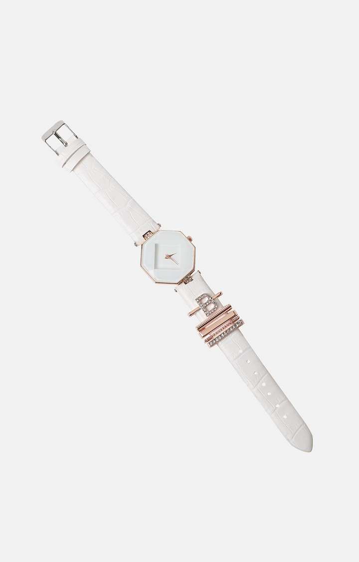 Women's Hectagon Analog Watch With B Initial Watch Charm
