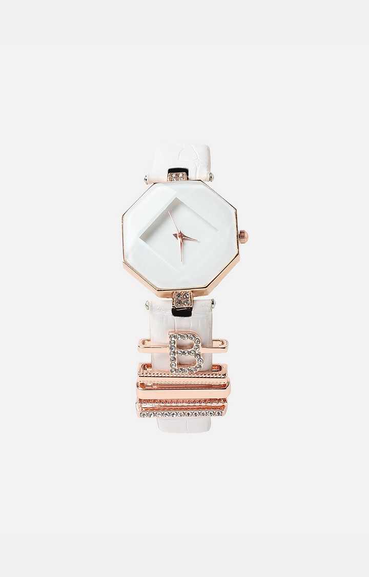 Women's Hectagon Analog Watch With B Initial Watch Charm