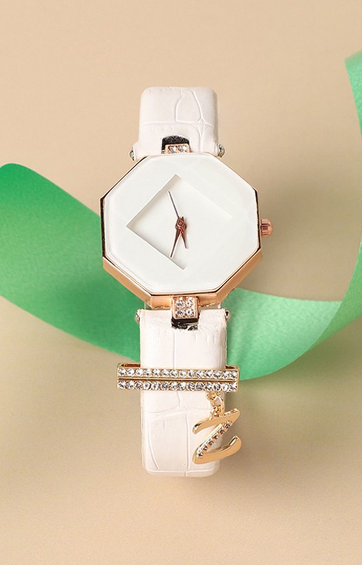 Women's Hectagon Analogue Watch & Z Initial Watch Charm