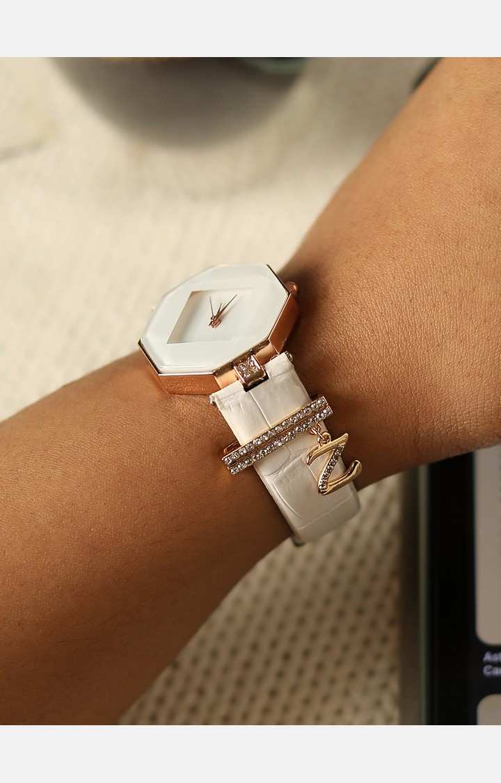 Women's Hectagon Analogue Watch & Z Initial Watch Charm