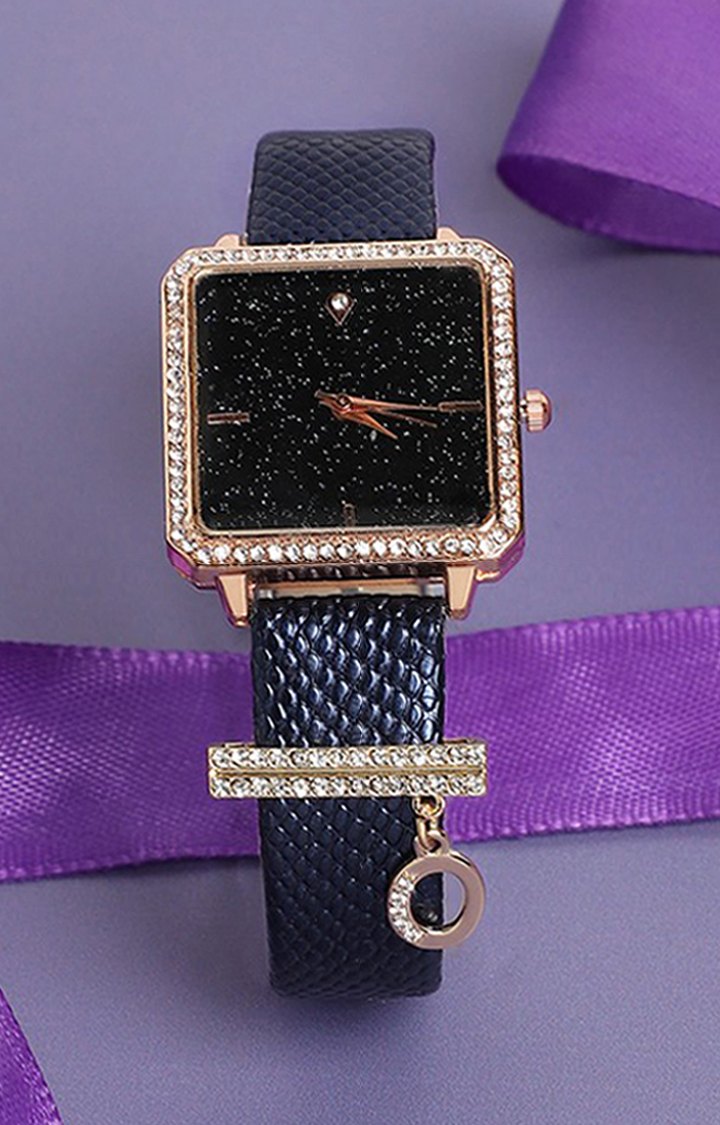 Women's Square Analog Watch With O Watch Charm