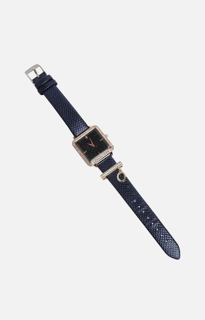 Women's Square Analog Watch With O Watch Charm