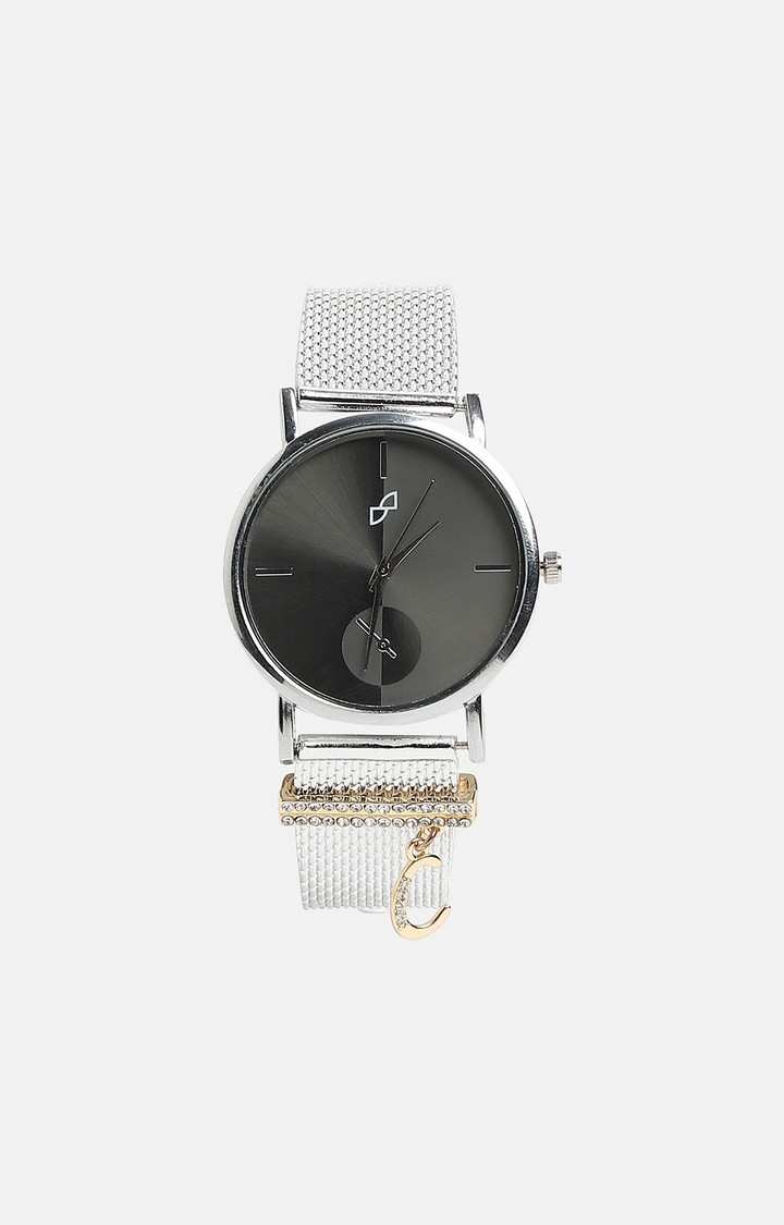 Women's Round Analog Watch With C Liberty Initial Watch Charm