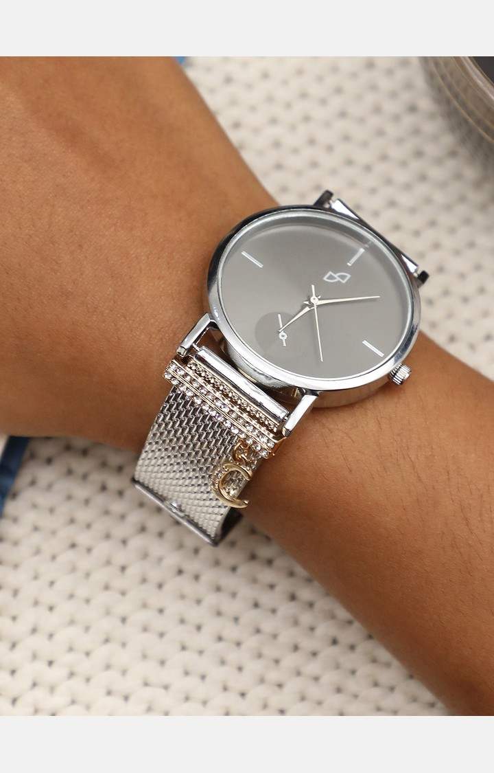 Women's Round Analog Watch With C Liberty Initial Watch Charm