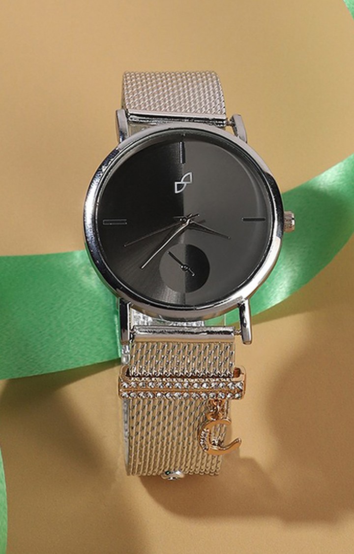 Women's Round Analog Watch With C Liberty Initial Watch Charm