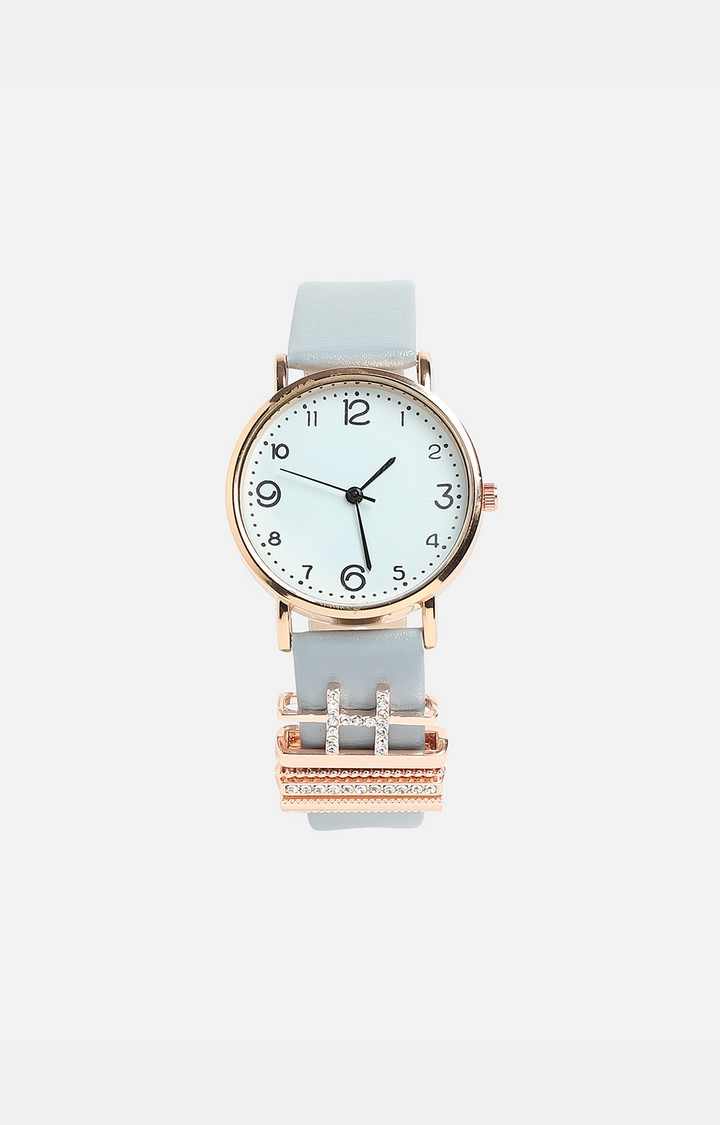 Women's Round Analogue Watch With H Initial Charm