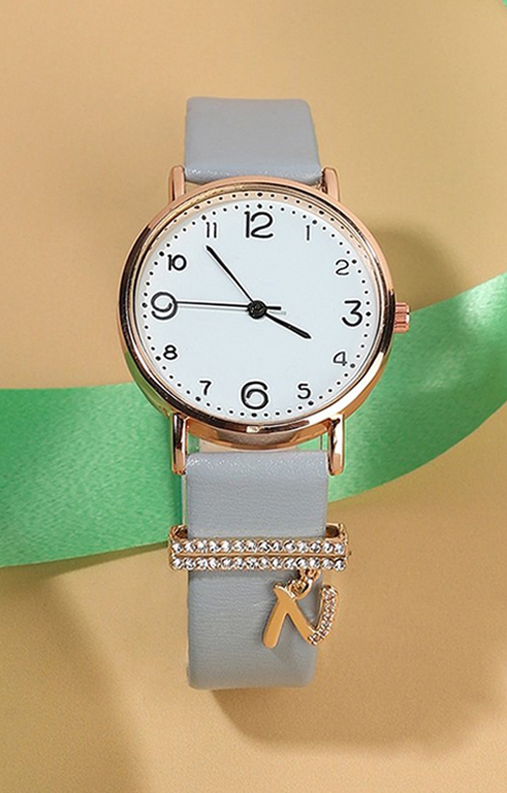Women's Grey Round Analog Watch Gift Set