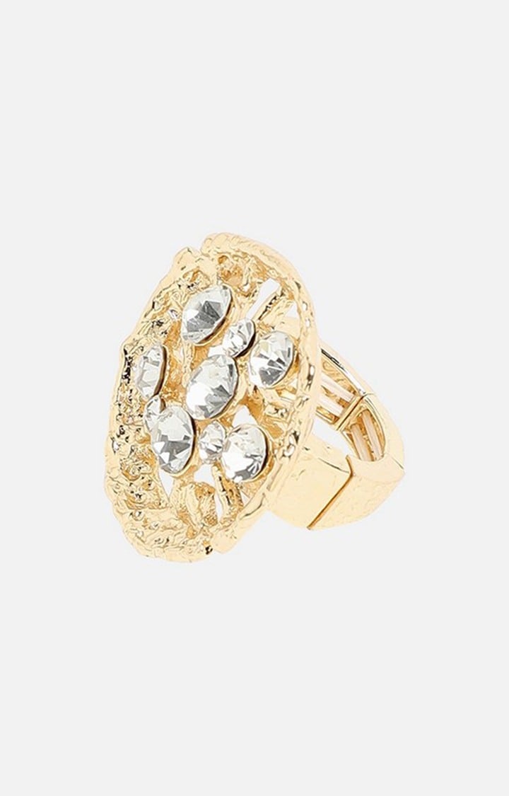 SOHI Gold-Plated Crystal Studded Statement Finger Ring
