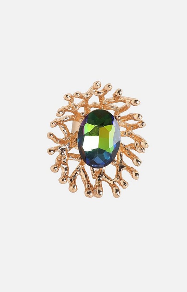 SOHI Gold-Plated Stone-Studded Tentacles Statement Finger Ring