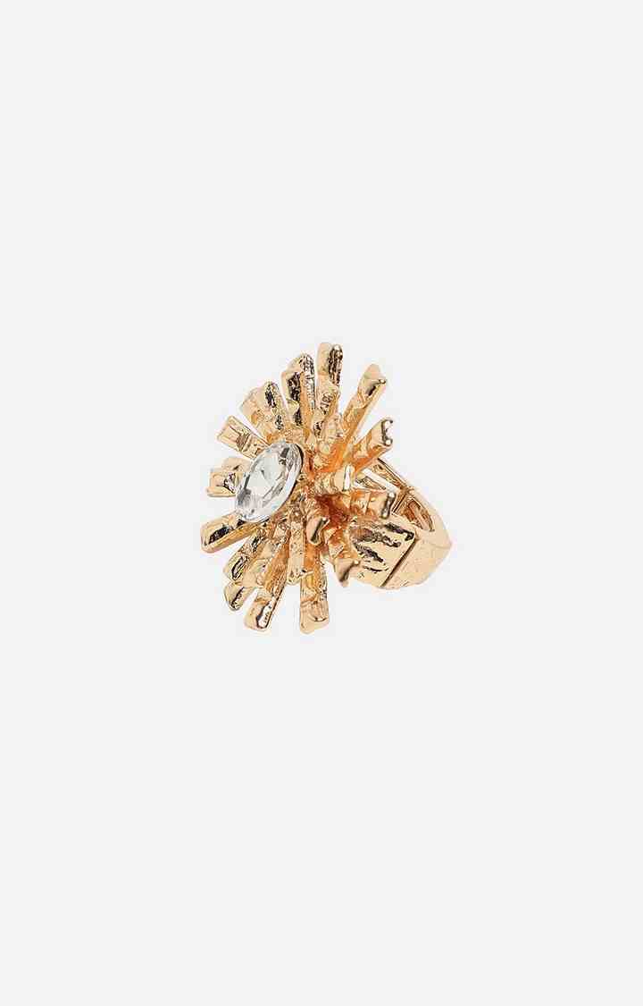 SOHI Gold-Plated Crystals-Studded Bud Flower Statement Finger Ring