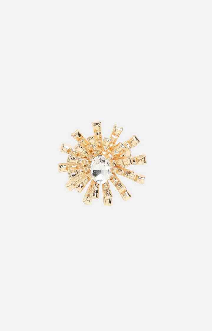 SOHI Gold-Plated Crystals-Studded Bud Flower Statement Finger Ring