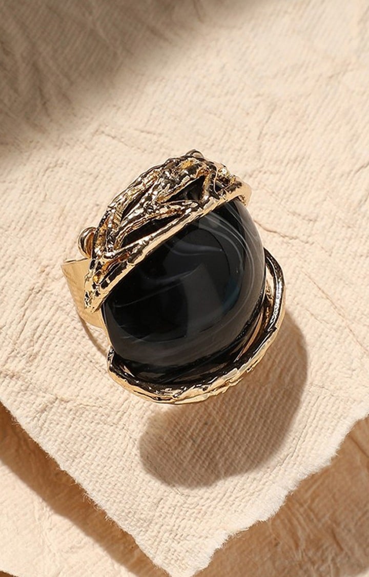SOHI Gold-Plated Stone-Studded Eye Statement Finger Ring