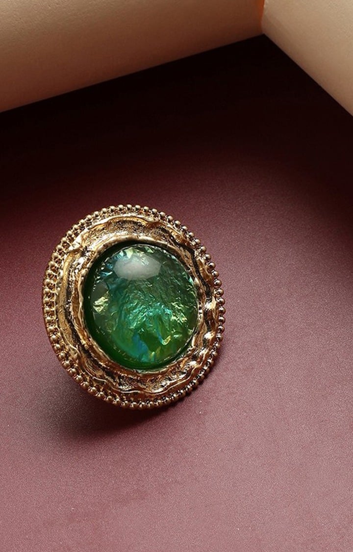 SOHI Gold-Plated Stone-Studded Reverie Opulence Statement Finger Ring