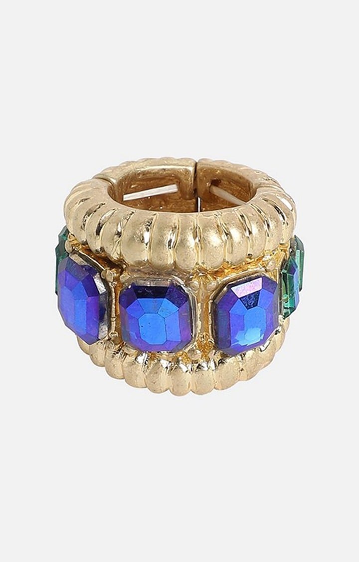 SOHI Gold-Plated Stone-Studded Cocktail Finger Ring