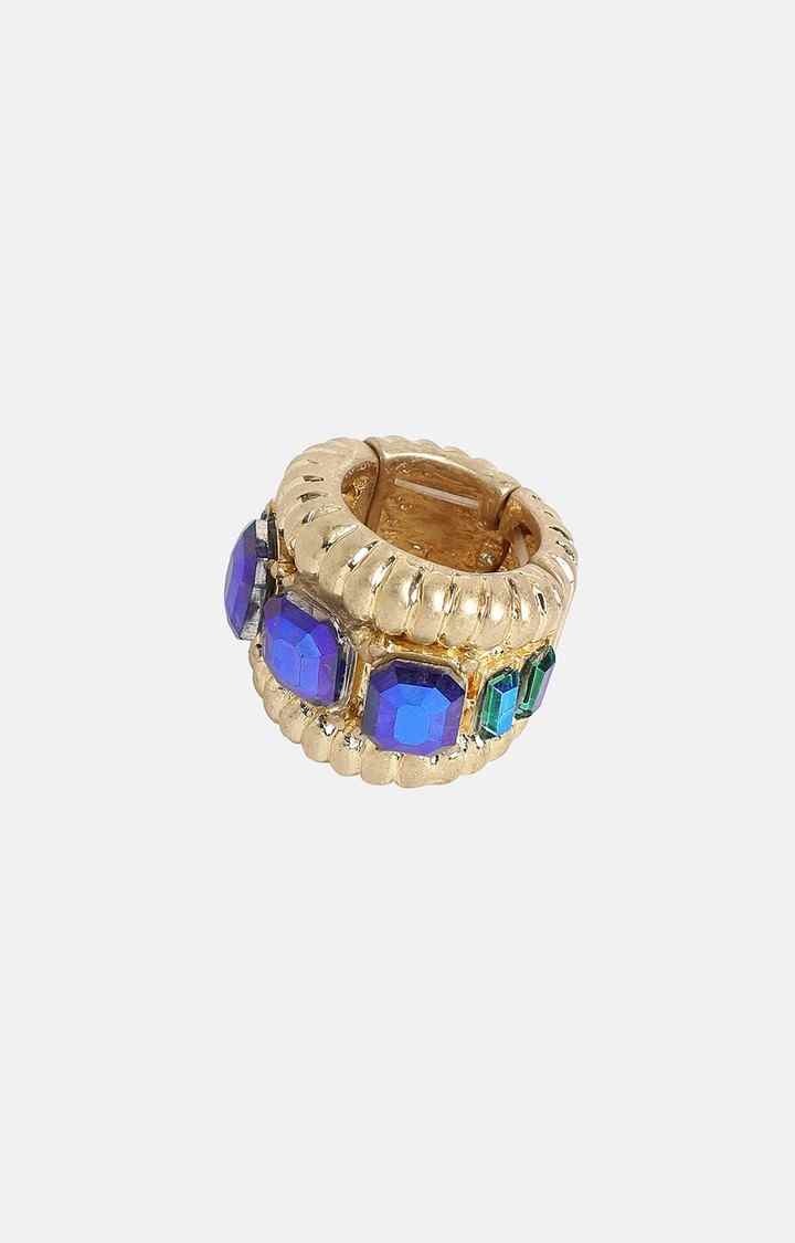 SOHI Gold-Plated Stone-Studded Cocktail Finger Ring