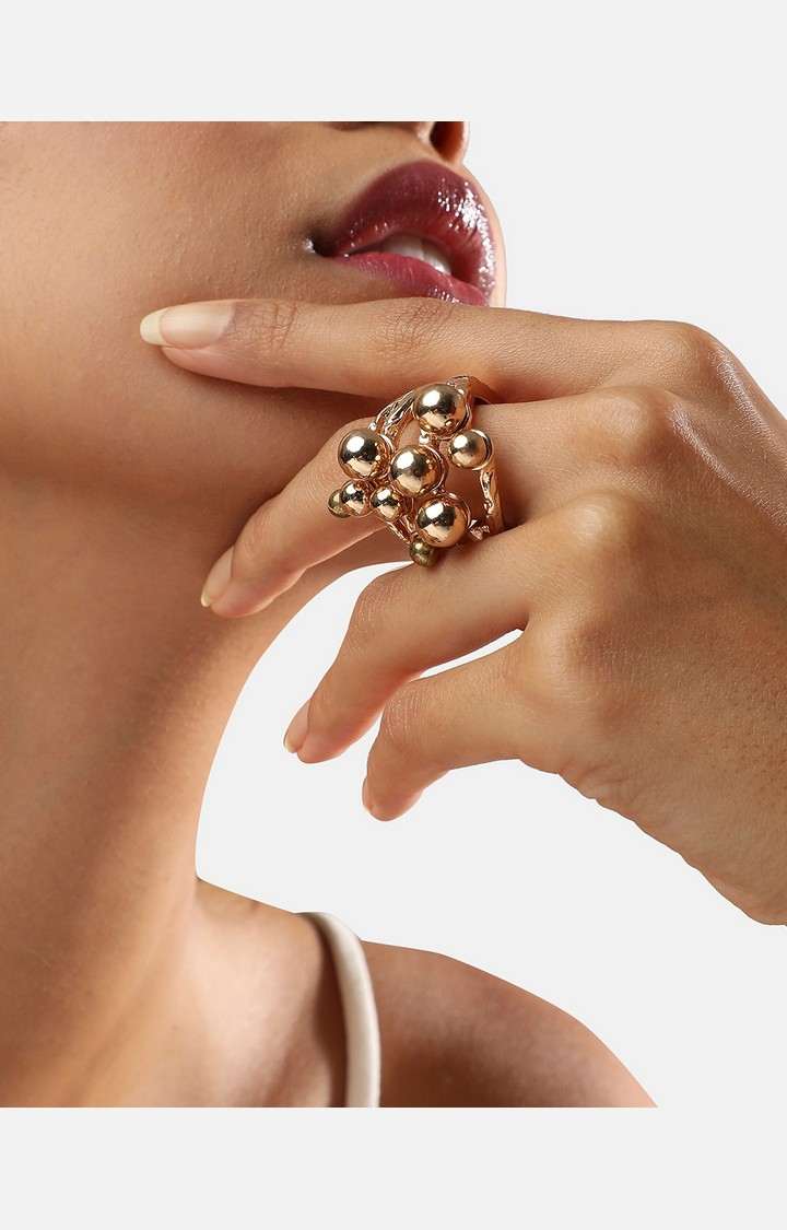 SOHI Gold-Plated Cluster Ball Cocktail Finger Ring