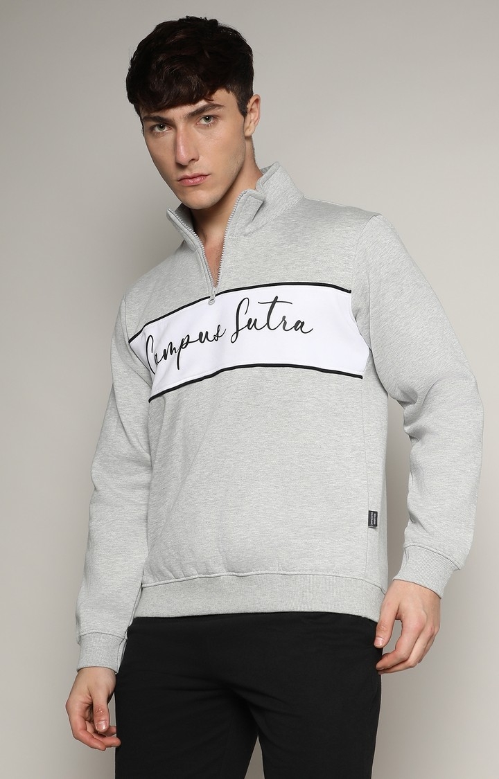 CAMPUS SUTRA | Men's Moon Grey Colourblock Sweatshirt