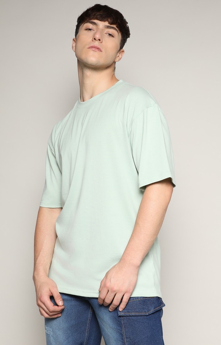 Men's Tea Green Solid Oversized T-Shirt