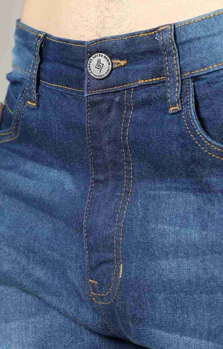 Men's Dark Blue Ripped Wide Leg Jeans