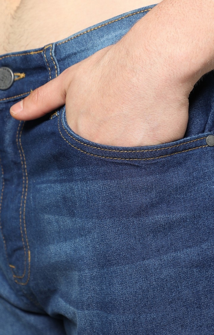 Men's Dark Blue Ripped Wide Leg Jeans
