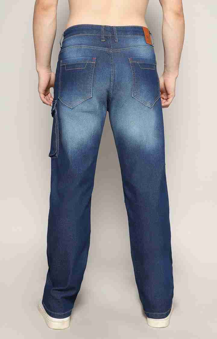 Men's Dark Blue Ripped Wide Leg Jeans