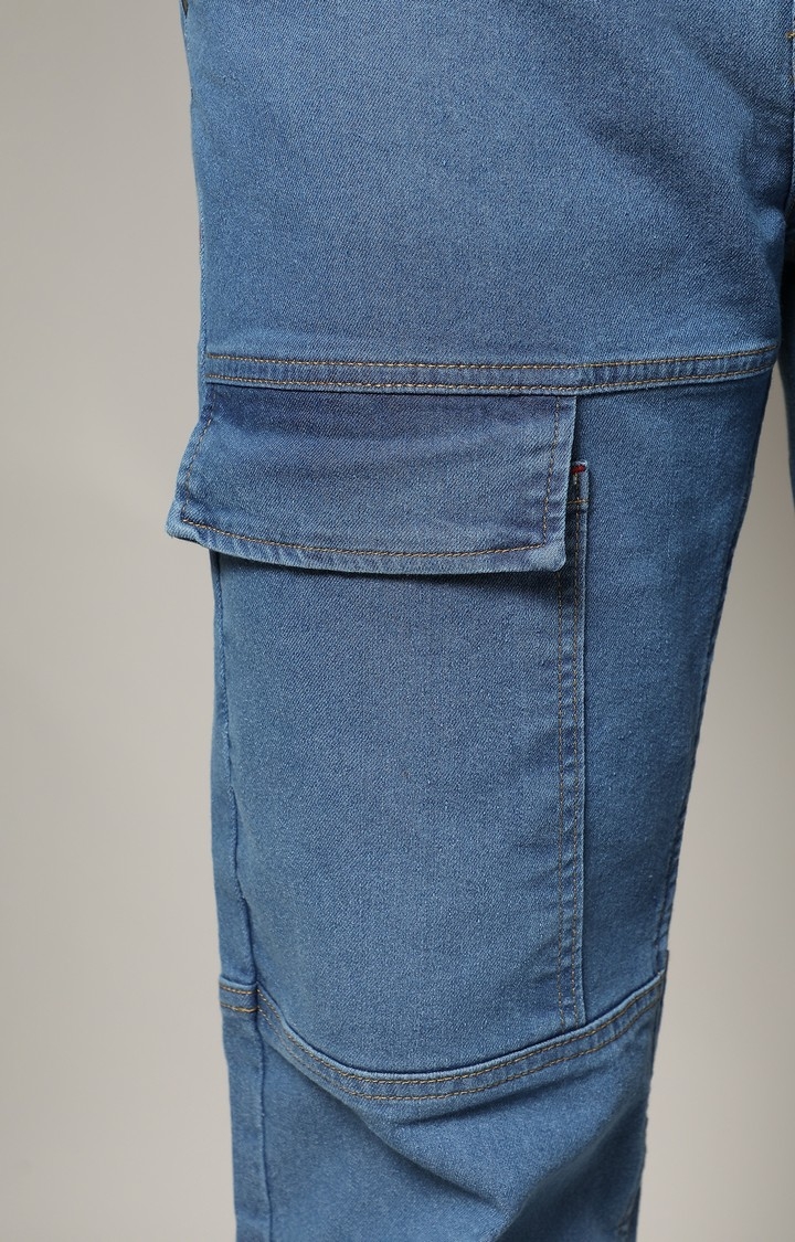 Men's Prussian Blue Solid Wide Leg Jeans