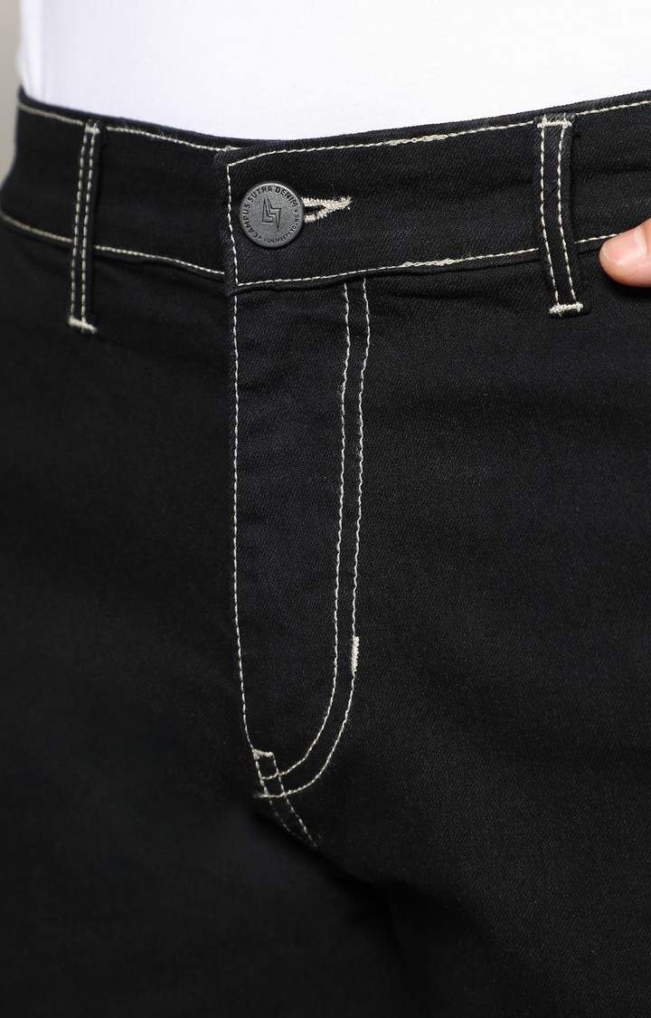Men's Jet Black Solid Denim Straight Jeans