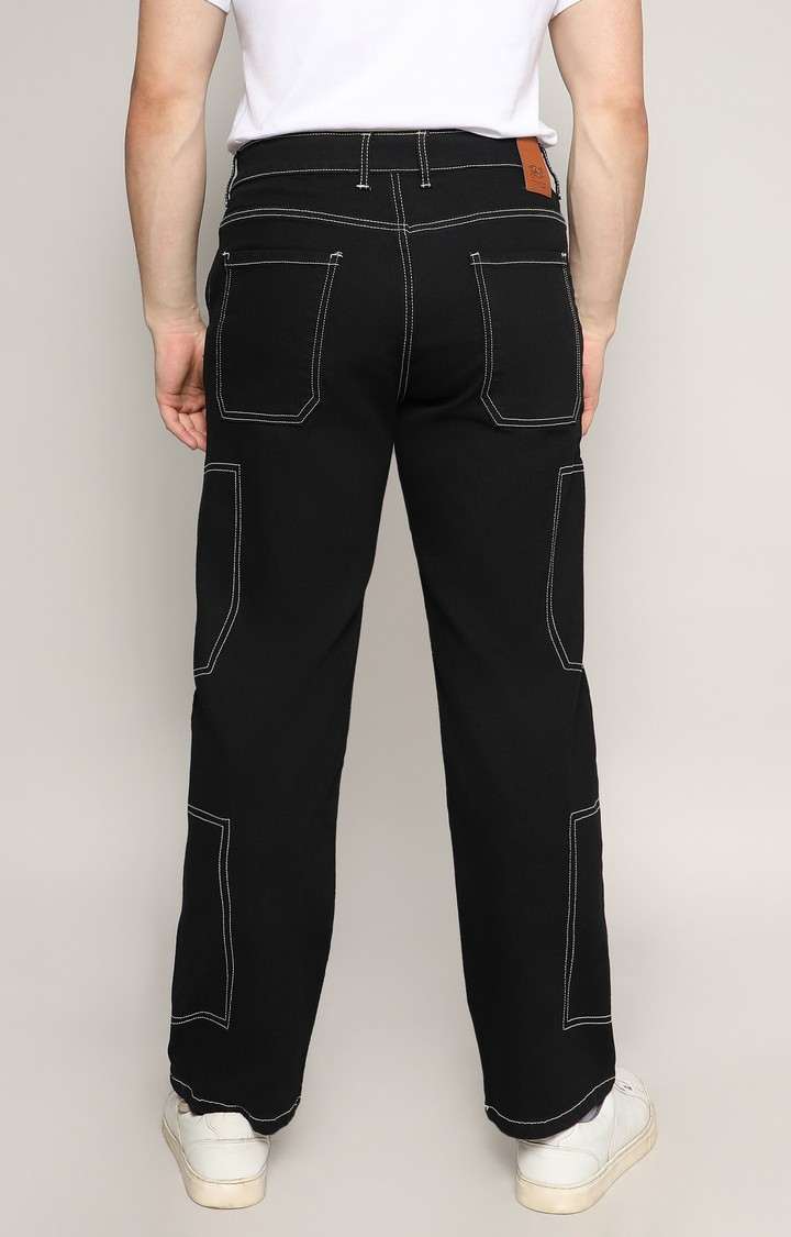 Men's Jet Black Solid Denim Straight Jeans