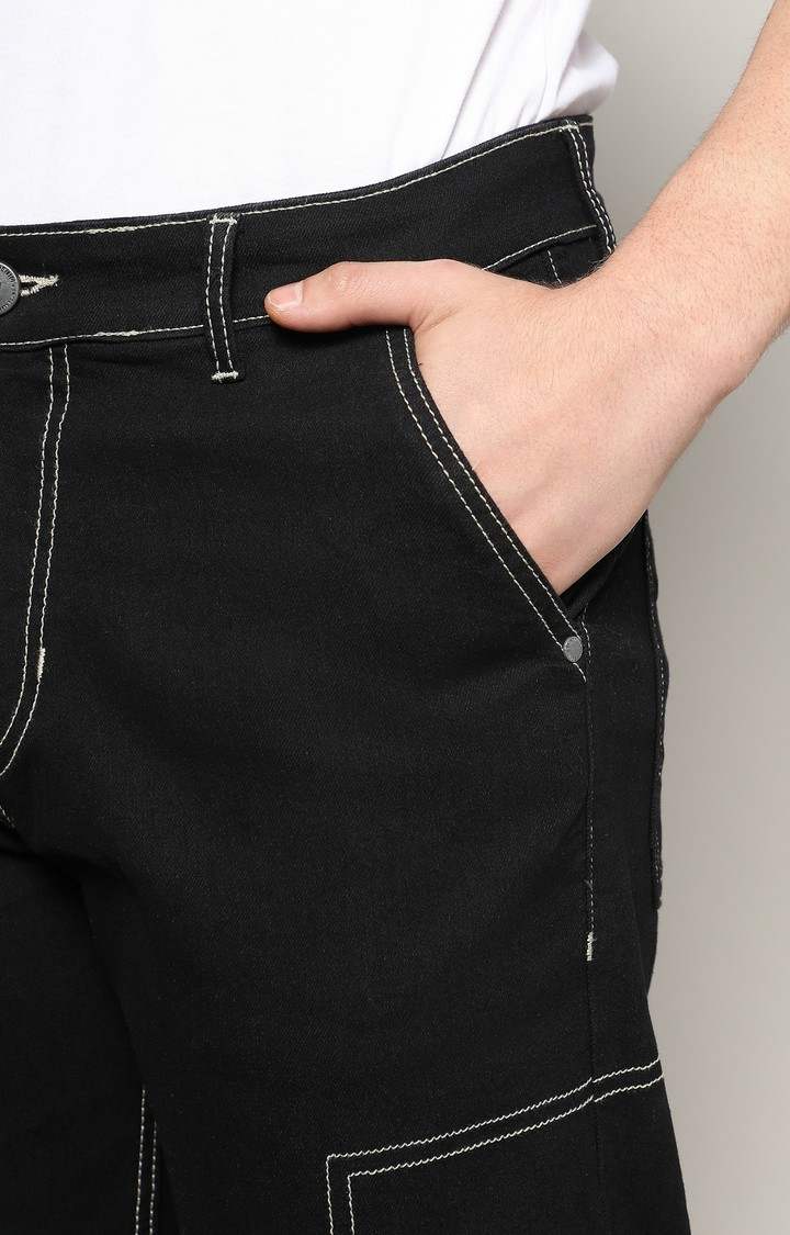 Men's Jet Black Solid Wide Leg Jeans