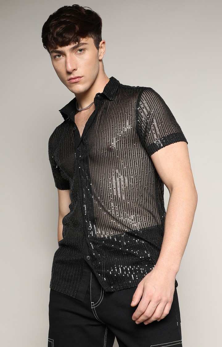 Men's Black Striped Casual Shirts