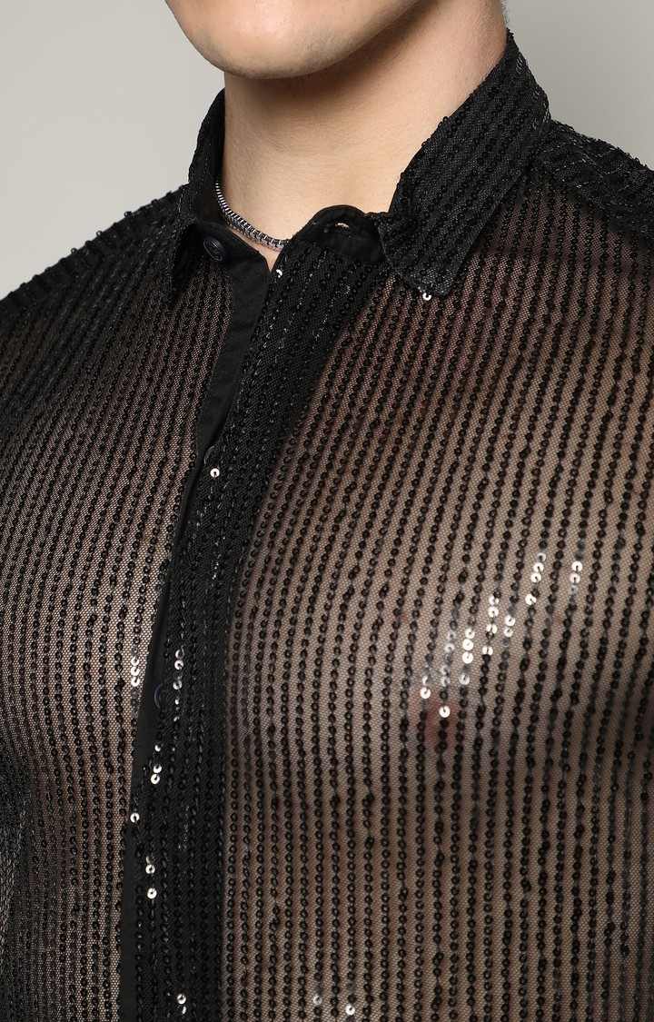 Men's Black Striped Casual Shirts