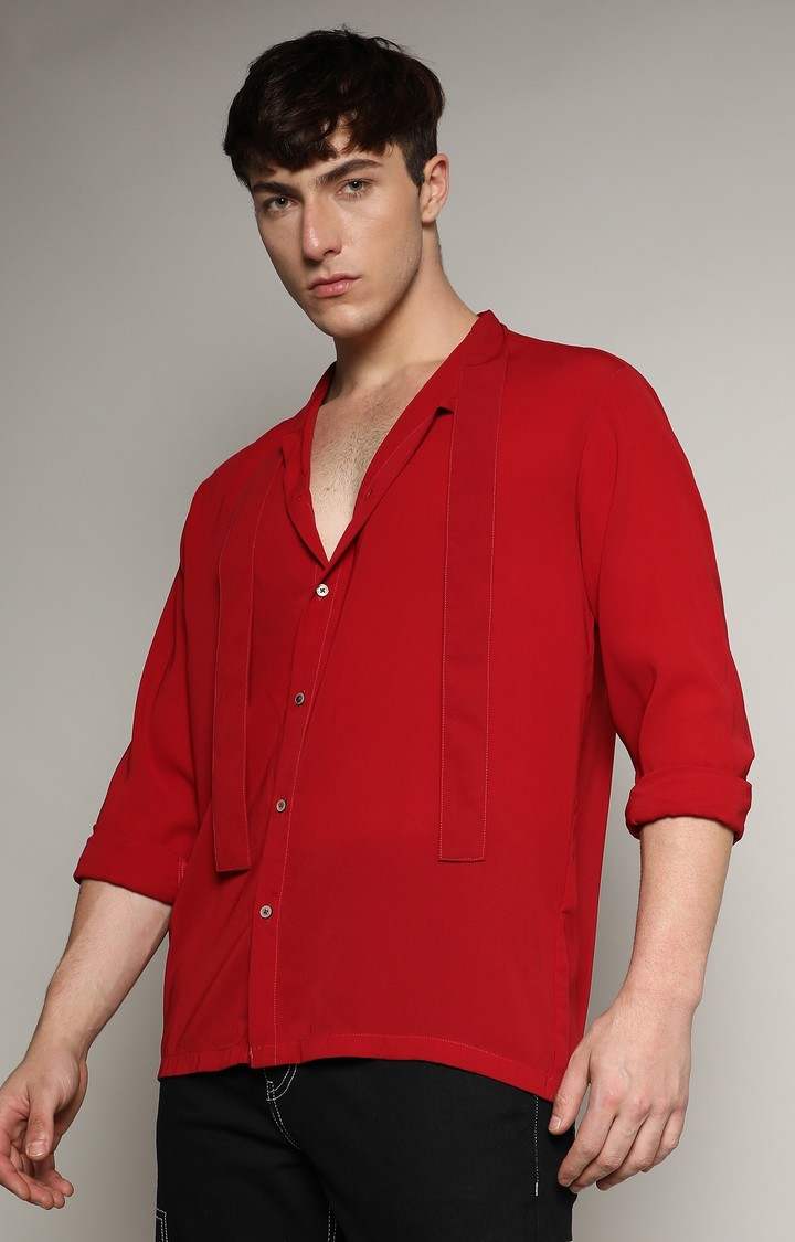Men's Red Solid Casual Shirts