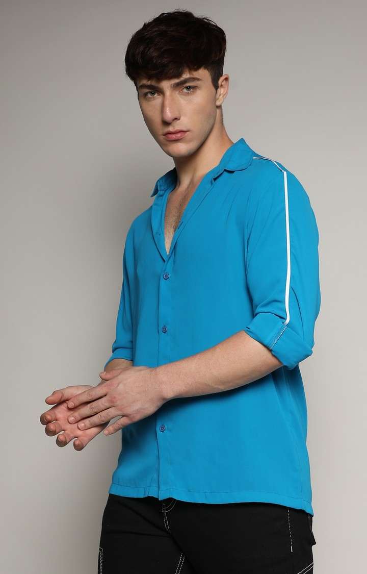 Men's Blue Solid Casual Shirts