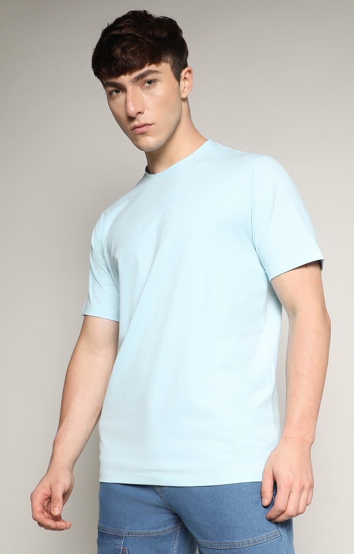 CAMPUS SUTRA | Men's Sky Blue Solid Regular T-Shirt