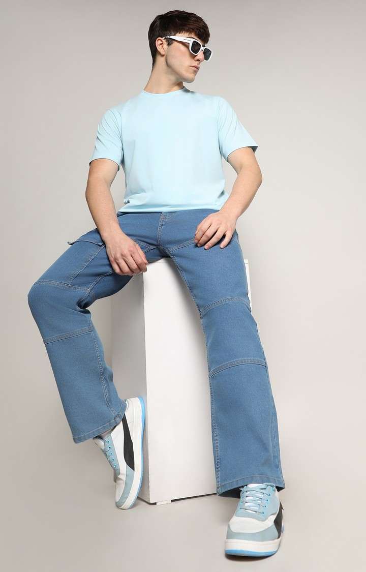 Men's Blue Solid Regular T-Shirts