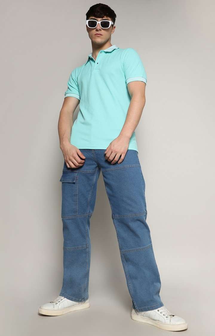 Men's Blue Solid Polos