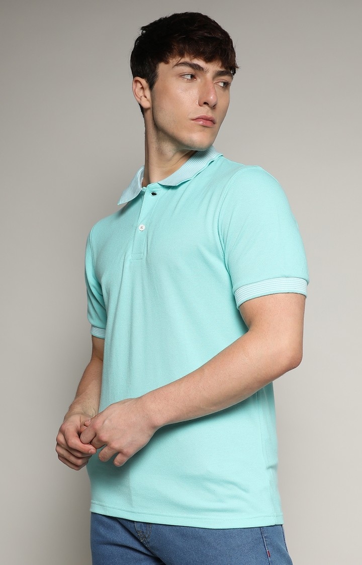 Men's Aqua Blue Solid Polo T-Shirt