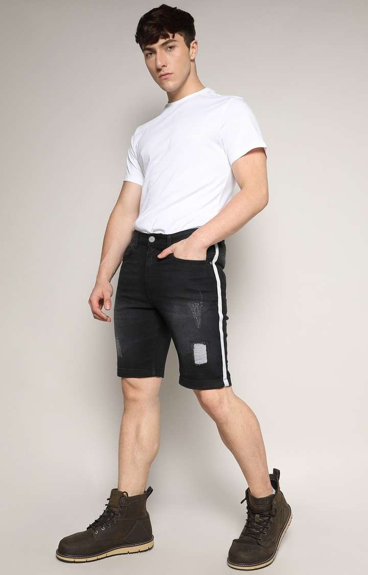 Men's Charcoal Black Ripped Denim Shorts