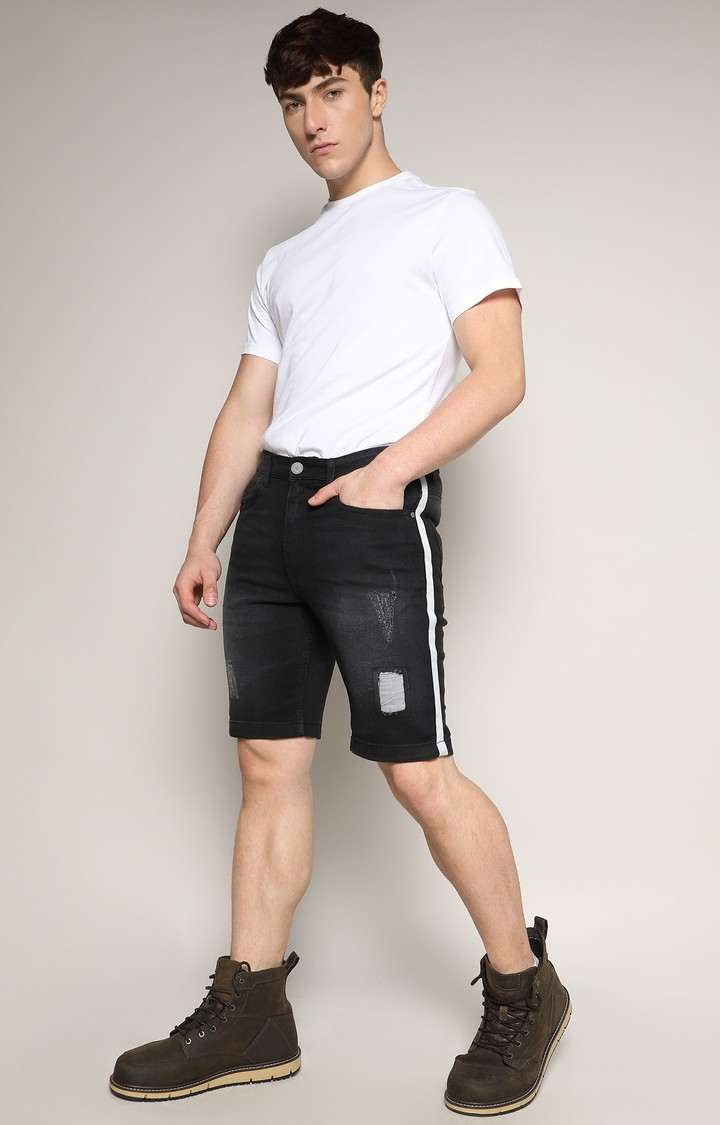 Men's Charcoal Black Ripped Shorts