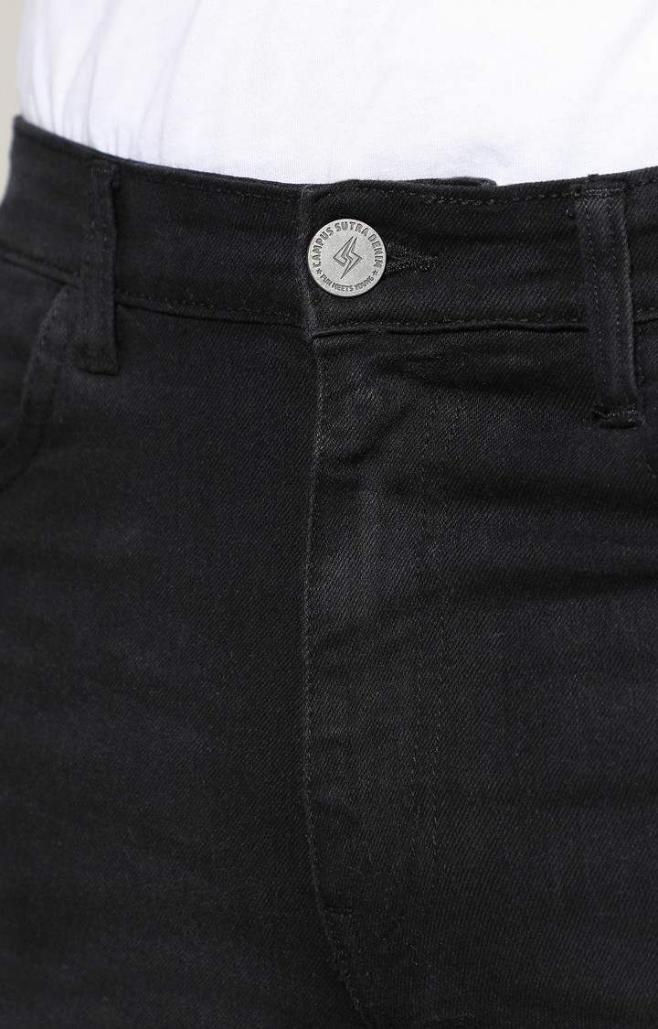 Men's Charcoal Black Ripped Denim Shorts