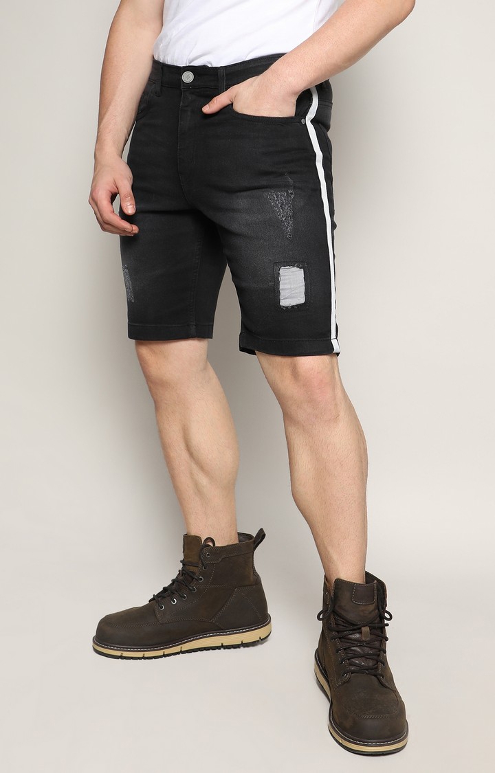 Men's Charcoal Black Ripped Shorts