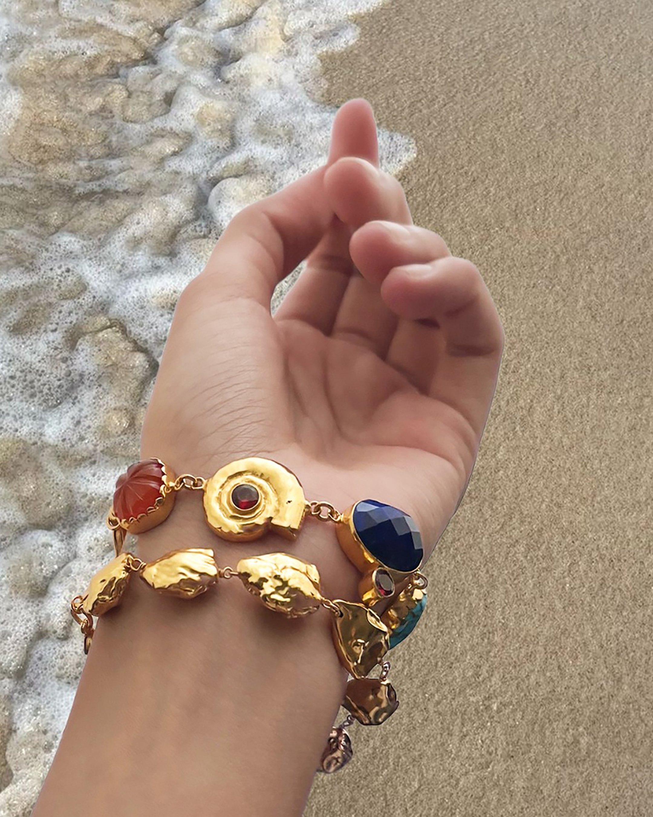 Multi Gemstone Charm Bracelet in Gold