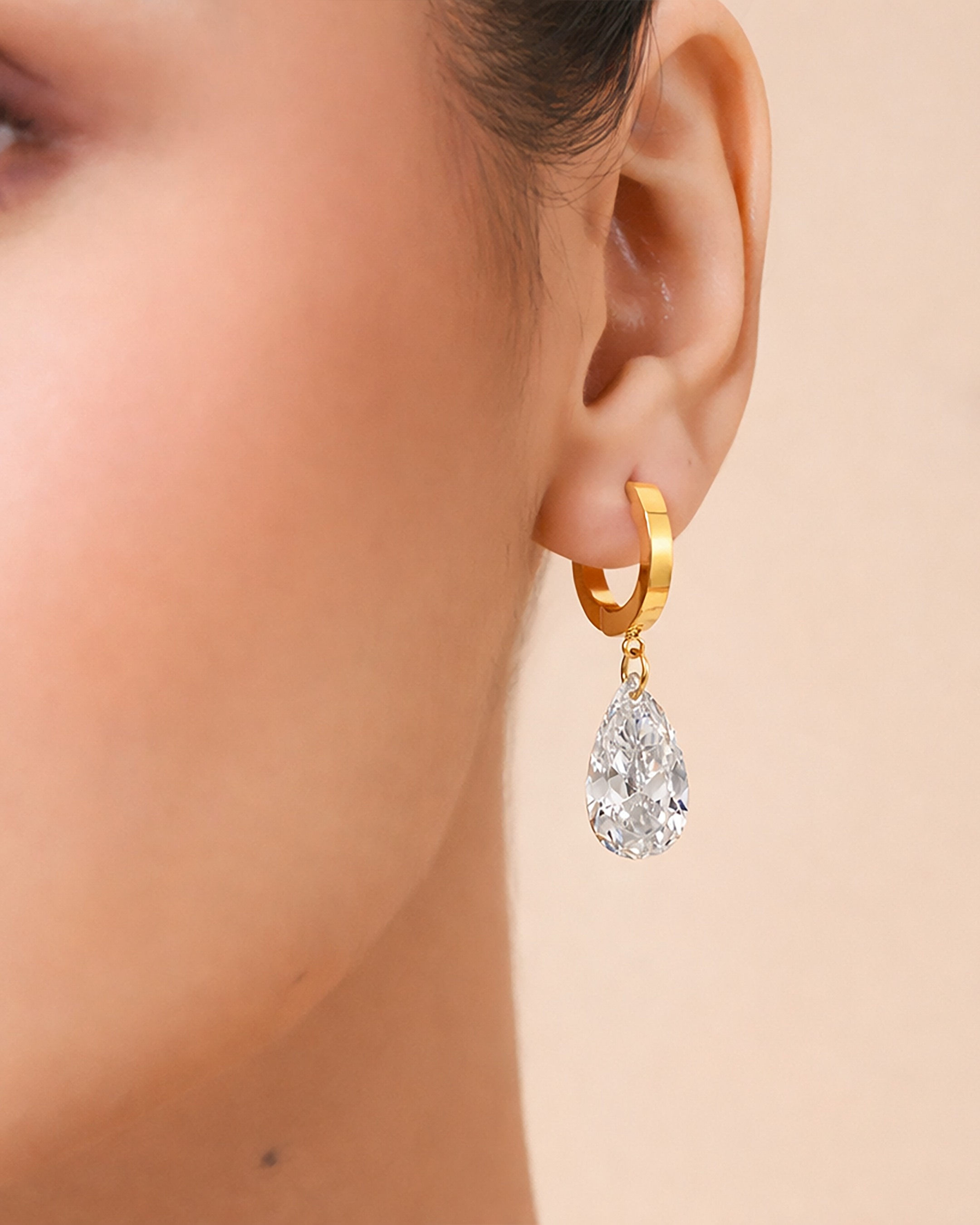 Pear Cut Crystal Drop Hoop Earrings in 92.5 Sterling Silver