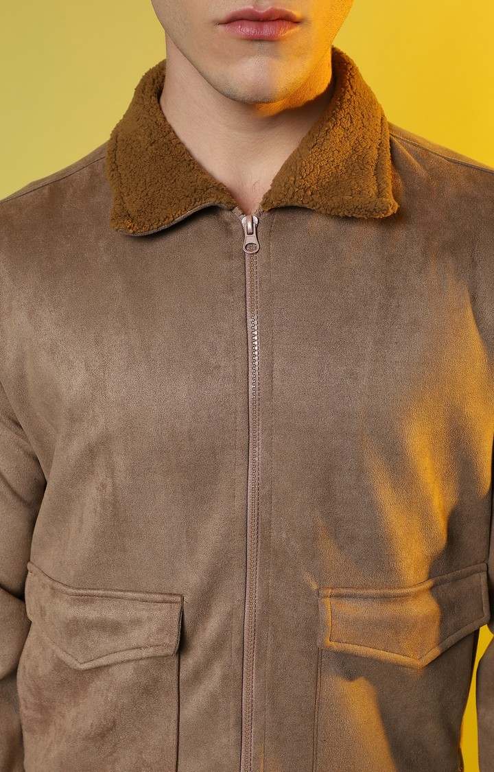 Men's Beige Solid Western Jackets