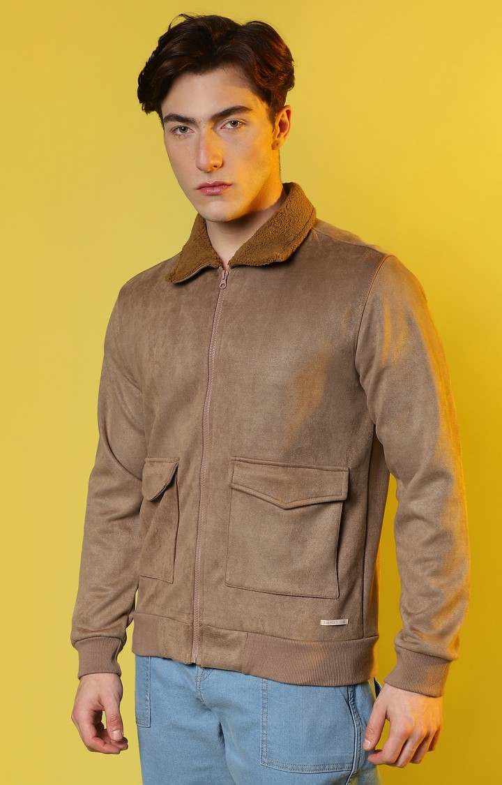 Men's Beige Solid Western Jackets