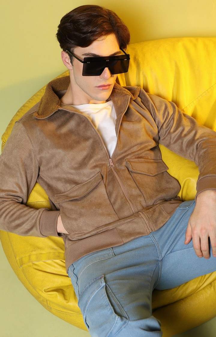 Men's Beige Solid Western Jackets