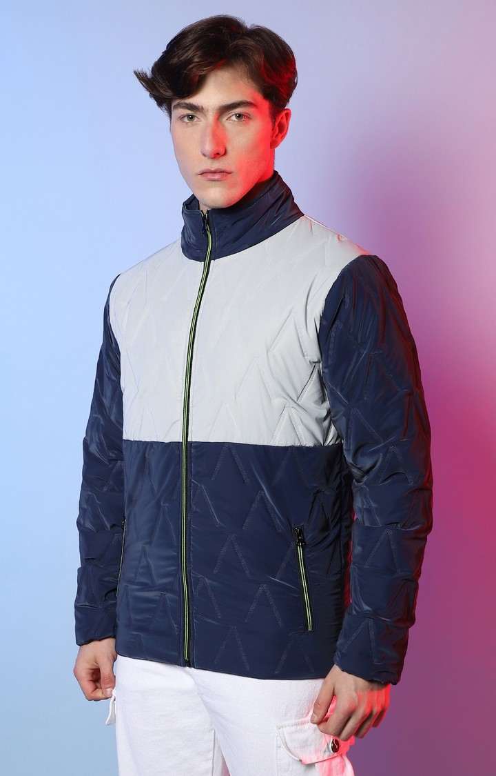 Men's Blue Colourblock Western Jackets