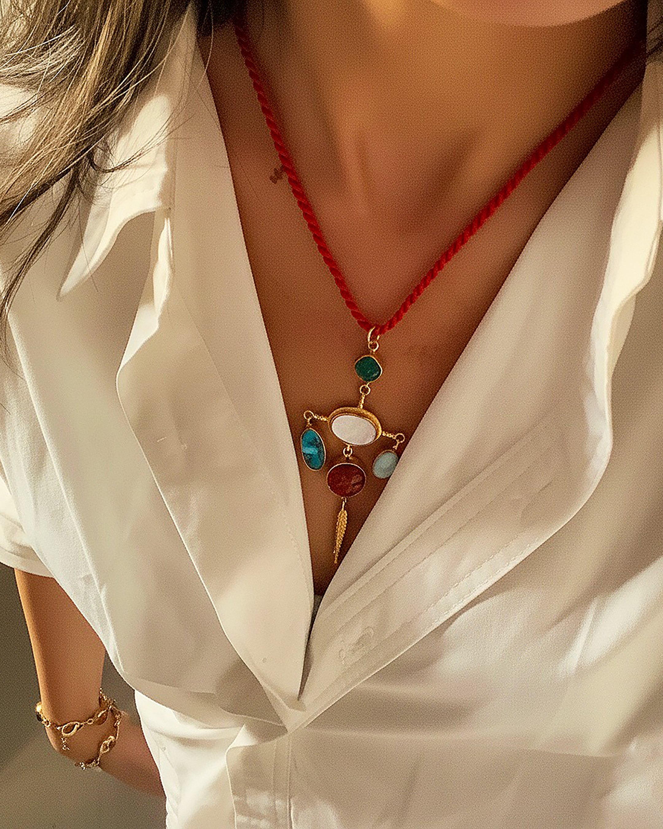 Bohemian Turquoise & Coral Pendant Necklace